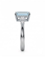 Élané emerald cut Aquamarine diamond accent ring setting in Platinum, side profile | SARATTI