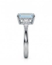 Élané emerald cut Aquamarine diamond accent ring setting in Platinum, side profile | SARATTI
