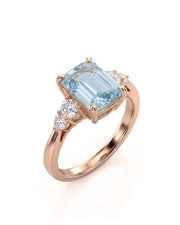 Élané emerald cut Aquamarine diamond accent ring setting in Rose Gold, 45-degree view | SARATTI