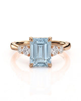 Élané emerald cut Aquamarine diamond accent ring setting in Rose Gold, front view | SARATTI