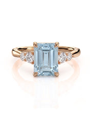 Élané emerald cut Aquamarine diamond accent ring setting in Rose Gold, front view | SARATTI