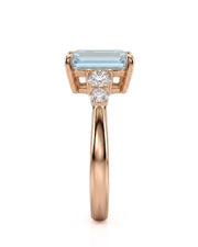 Élané emerald cut Aquamarine diamond accent ring setting in Rose Gold, side profile | SARATTI