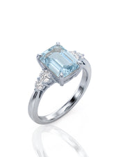 Élané emerald cut Aquamarine diamond accent ring setting in White Gold, 45-degree view | SARATTI
