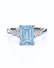Élané emerald cut Aquamarine diamond accent ring setting in White Gold, front view | SARATTI