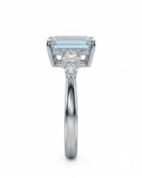 Élané emerald cut Aquamarine diamond accent ring setting in White Gold, side profile | SARATTI