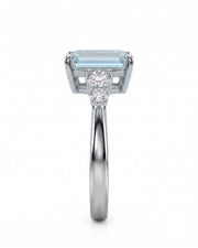 Élané emerald cut Aquamarine diamond accent ring setting in White Gold, side profile | SARATTI
