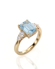 Élané emerald cut Aquamarine diamond accent ring setting in Yellow Gold, 45-degree view | SARATTI