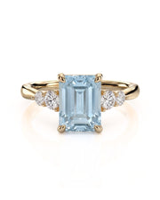 Élané emerald cut Aquamarine diamond accent ring setting in Yellow Gold, front view | SARATTI