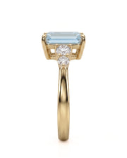 Élané emerald cut Aquamarine diamond accent ring setting in Yellow Gold, side profile | SARATTI