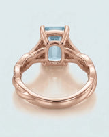 Elane Infinity Emerald Cut Aquamarine Diamond Ring Setting in Rose Gold, front view | SARATTI