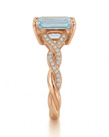 Elane Infinity Emerald Cut Aquamarine Diamond Ring Setting in Rose Gold, rear gallery view | SARATTI