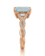 Elane Infinity Emerald Cut Aquamarine Diamond Ring Setting in Rose Gold, rear gallery view | SARATTI