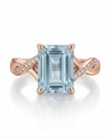 Elane Infinity Emerald Cut Aquamarine Diamond Ring Setting in Rose Gold, side profile | SARATTI