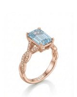 Elane Infinity Emerald Cut Aquamarine Diamond Ring Setting in Rose Gold, three-quarter view | SARATTI