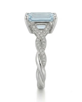 Elane Infinity Emerald Cut Aquamarine Diamond Ring Setting in White Gold, front view | SARATTI