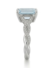Elane Infinity Emerald Cut Aquamarine Diamond Ring Setting in White Gold, front view | SARATTI