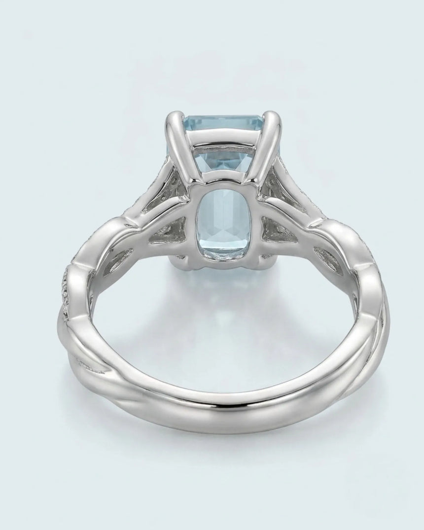 Elane Infinity Emerald Cut Aquamarine Diamond Ring Setting in White Gold, rear gallery view | SARATTI