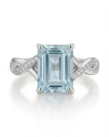 Elane Infinity Emerald Cut Aquamarine Diamond Ring Setting in White Gold, side profile | SARATTI