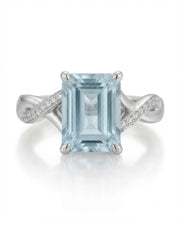 Elane Infinity Emerald Cut Aquamarine Diamond Ring Setting in White Gold, side profile | SARATTI