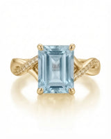 Elane Infinity Emerald Cut Aquamarine Diamond Ring Setting in Yellow Gold, front view | SARATTI