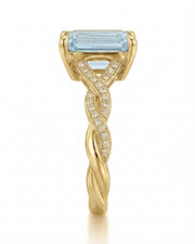 Elane Infinity Emerald Cut Aquamarine Diamond Ring Setting in Yellow Gold, side profile | SARATTI