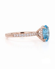 Elaris oval cut Aquamarine pavé solitaire ring setting in Rose Gold, side profile | SARATTI