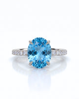 Elaris oval cut Aquamarine pavé solitaire ring setting in White Gold, front view | SARATTI