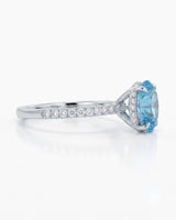 Elaris oval cut Aquamarine pavé solitaire ring setting in White Gold, side profile | SARATTI
