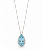 ELLORA pear-cut Aquamarine bezel pendant necklace in White Gold, front view | SARATTI