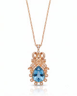 Pear cut Aquamarine vintage floral diamond necklace setting in Rose Gold front view | SARATTI
