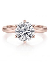 Estelle 1 carat F-colour round natural diamond crown solitaire ring in 18K rose gold, front view of sculpted six-prong crown | SARATTI
