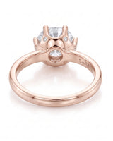 Estelle 1 carat F-colour round natural diamond crown solitaire ring in 18K rose gold, underside view of crown setting | SARATTI