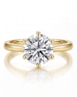 Estelle 1 carat F-colour round natural diamond crown solitaire ring in 18K yellow gold, front view of sculpted six-prong crown | SARATTI