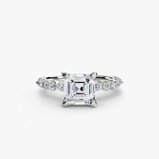 ÉTERNELLE II – Asscher Cut Pavé Solitaire Ring Setting in White Gold | SARATTI