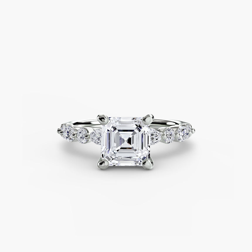 ÉTERNELLE II – Asscher Cut Pavé Solitaire Ring Setting in White Gold | SARATTI
