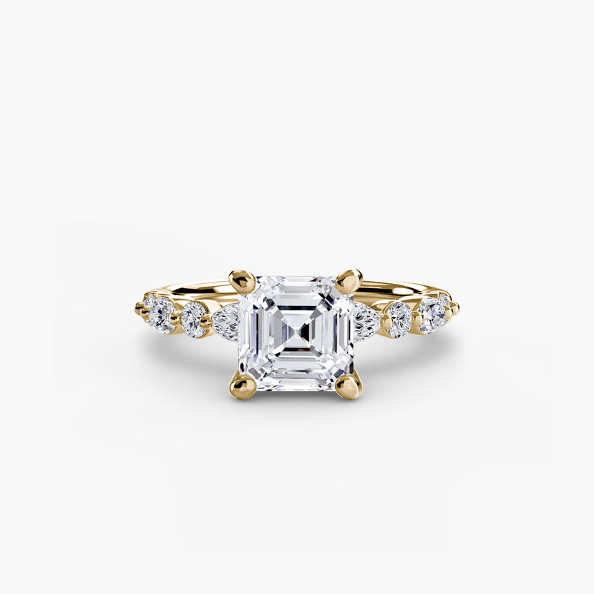 ÉTERNELLE II – Asscher Cut Pavé Solitaire Ring Setting in Yellow Gold | SARATTI