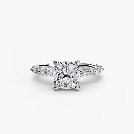 ÉTERNELLE II Cushion Cut pavé solitaire ring setting in White Gold | SARATTI