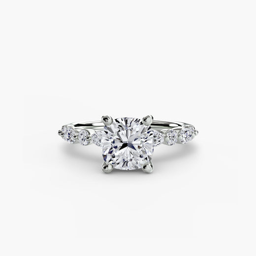 ÉTERNELLE II Cushion Cut pavé solitaire ring setting in White Gold | SARATTI