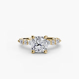 ÉTERNELLE II Cushion Cut pavé solitaire ring setting in Yellow Gold | SARATTI