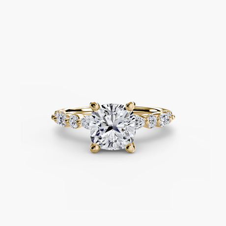 ÉTERNELLE II Cushion Cut pavé solitaire ring setting in Yellow Gold | SARATTI