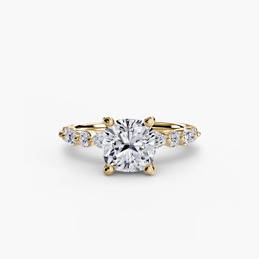 ÉTERNELLE II Cushion Cut pavé solitaire ring setting in Yellow Gold | SARATTI