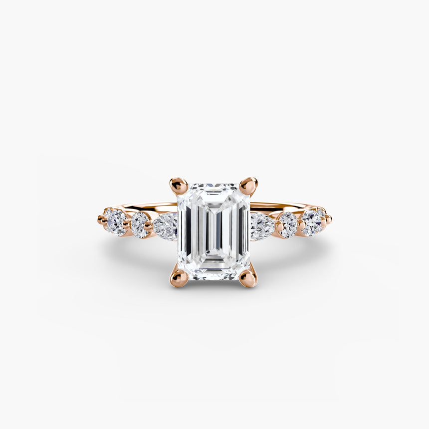 ÉTERNELLE II Emerald Cut Pavé Solitaire Ring Setting in Rose Gold | SARATTI