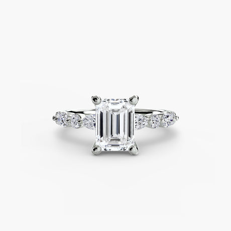 ÉTERNELLE II Emerald Cut Pavé Solitaire Ring Setting in White Gold | SARATTI