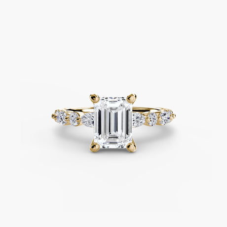 ÉTERNELLE II Emerald Cut Pavé Solitaire Ring Setting in Yellow Gold | SARATTI