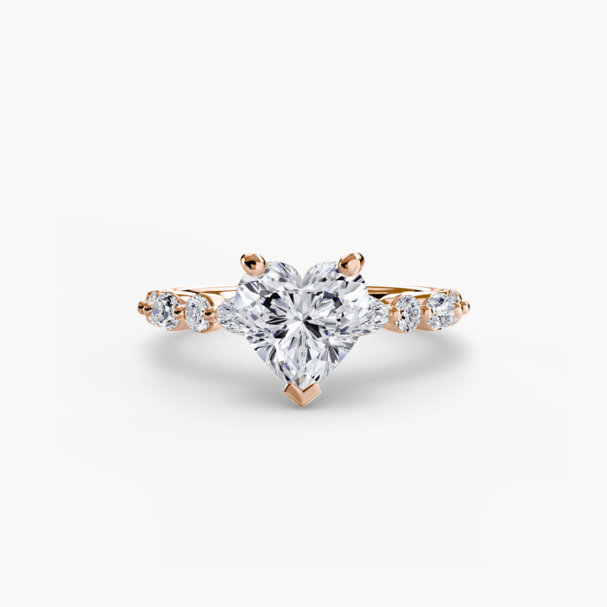 ÉTERNELLE II Heart Cut Pavé Solitaire Ring Setting in Rose Gold | SARATTI