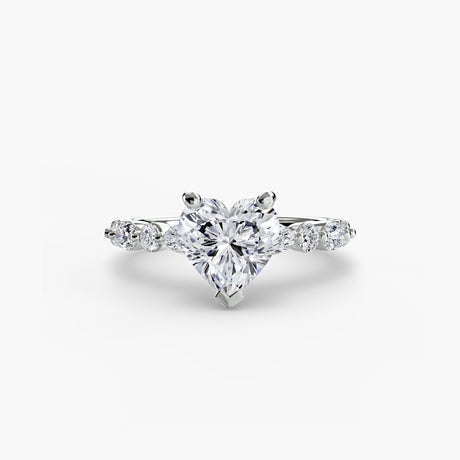ÉTERNELLE II Heart Cut Pavé Solitaire Ring Setting in White Gold | SARATTI