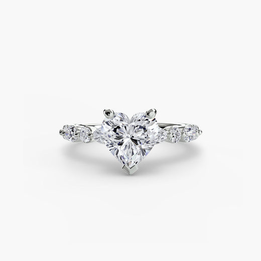 ÉTERNELLE II Heart Cut Pavé Solitaire Ring Setting in White Gold | SARATTI