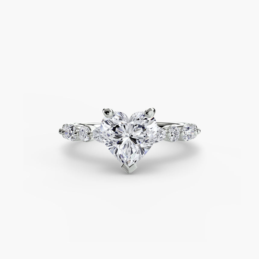 ÉTERNELLE II Heart Cut Pavé Solitaire Ring Setting in White Gold | SARATTI