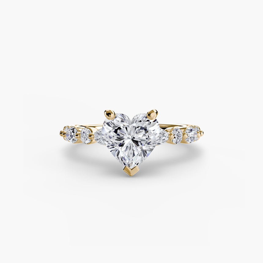 ÉTERNELLE II Heart Cut Pavé Solitaire Ring Setting in Yellow Gold | SARATTI