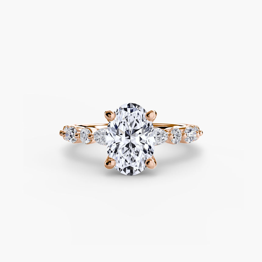 ÉTERNELLE II oval cut pavé solitaire ring setting in rose gold | SARATTI